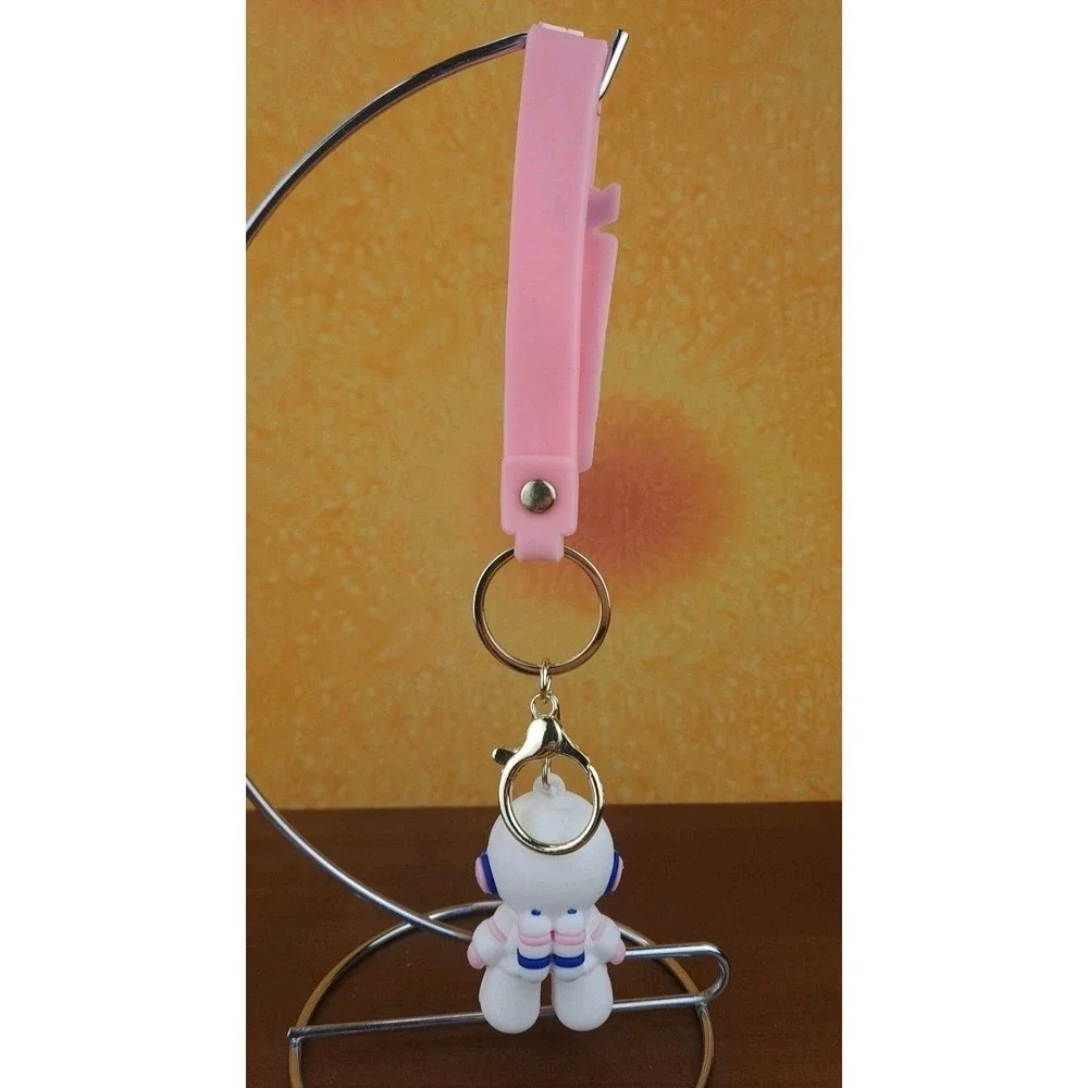 Space‎ Astronaut Keychain Backpack Clip PVC Silver Reflective Face Pink & Purple